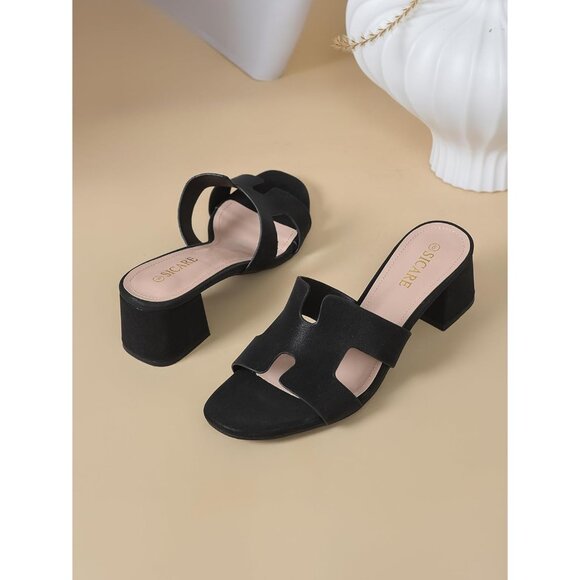 SICARE Square Open Toe Strappy Leather Women Sandals Low Block Chunky Heels - Picture 8 of 12